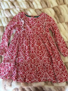 Mini Boden Girls Red Floral Heart-Print Long Sleeve Dress bundle